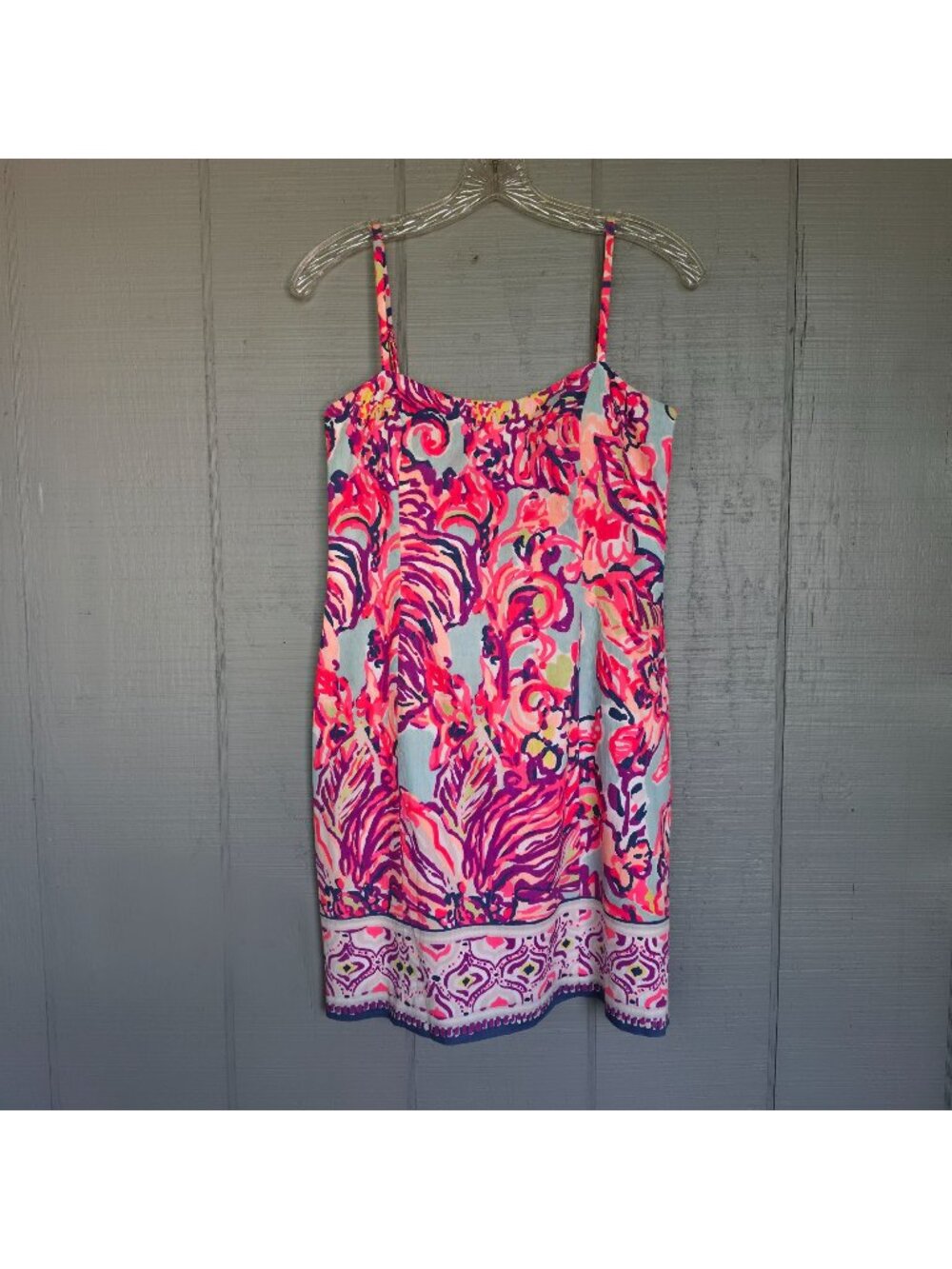 Lilly Pulitzer Tie Back Vacation Tropical Pink Blue Sleeveless Shift Dress. Sz 4